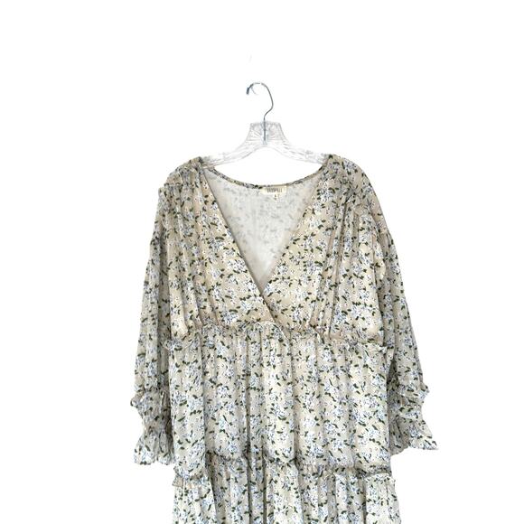 Ghospell Vintage Ditsy Floral Ruffle Tiered Oversized Midi‎ Smock Dress Large - Picture 5 of 13